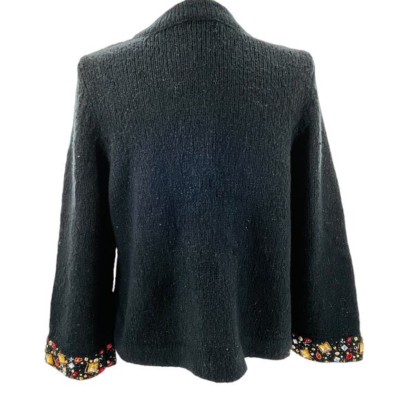 Laura Ashley Black Knit Button Front Embellished Cuffs Cardigan Sweater PL NWT - Picture 3 of 11